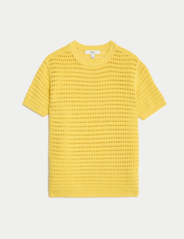 Cotton Rich Crew Neck Textured Knitted Top 2 of 6