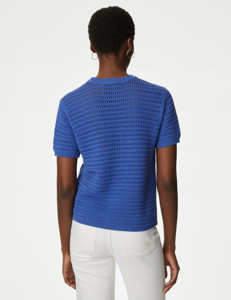 Cotton Rich Crew Neck Textured Knitted Top 5 of 6