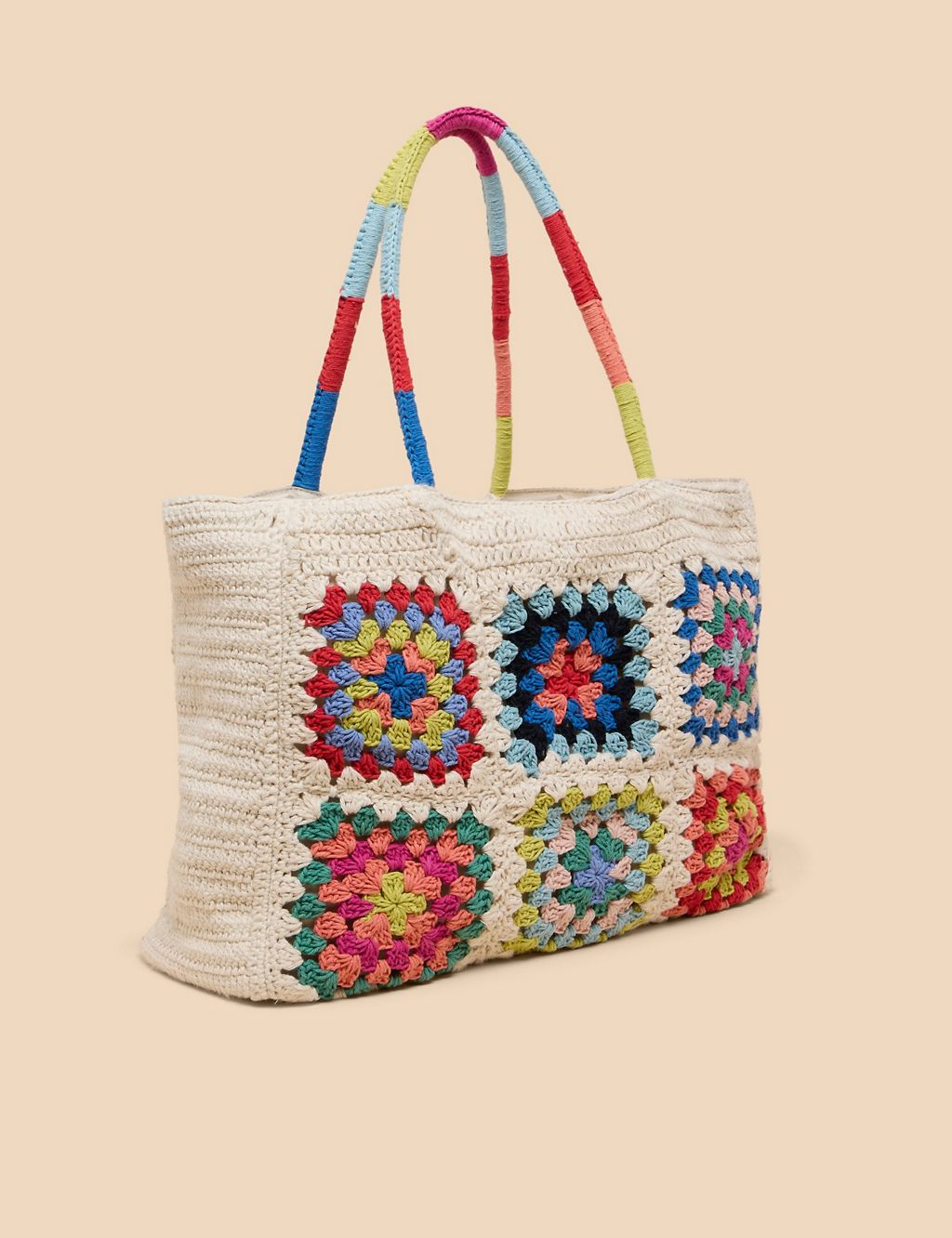 Cotton Rich Crochet Colour Block Tote Bag 1 of 4