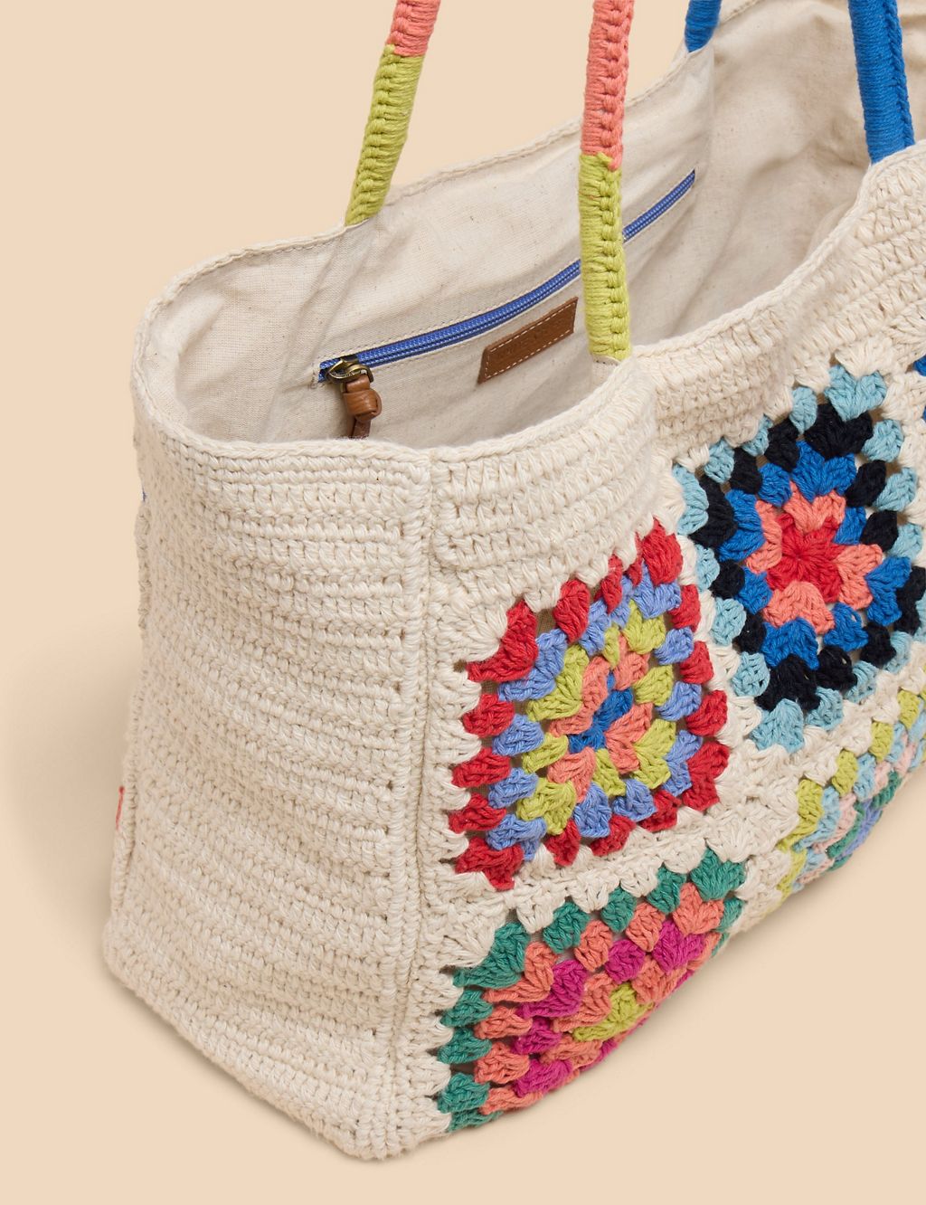 Cotton Rich Crochet Colour Block Tote Bag 2 of 4