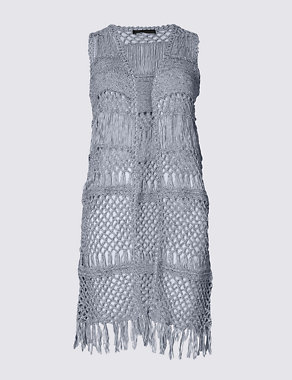 Cotton Rich Crochet Vest Cardigan Image 2 of 3