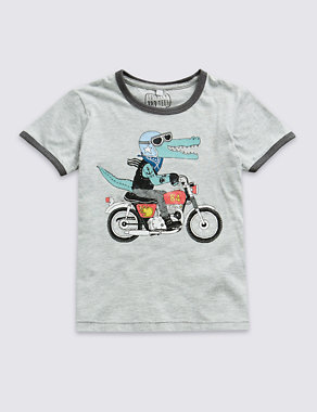 Cotton Rich Crocodile & Bike Print T-Shirt (1-7 Years) Image 2 of 3