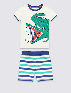 Cotton Rich Crocodile Snap Stay Soft Short Pyjamas (1-8 Years) Image 2 of 4