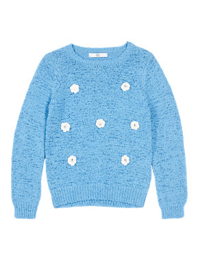 Cotton Rich Daisy Embellished Jumper (5-14 Years) Image 2 of 3