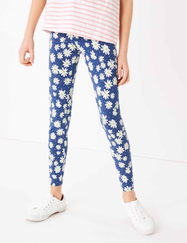 Cotton Rich Daisy Print Leggings (616 Yrs) M&S