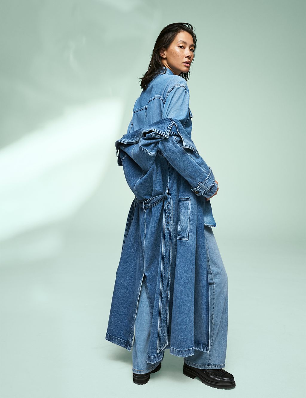 Cotton Rich Denim Belted Trench Coat 2 of 7