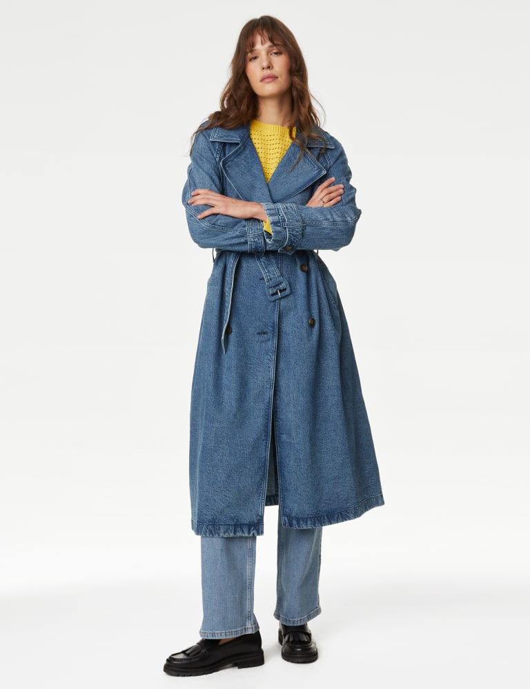 Belted denim trench coat online