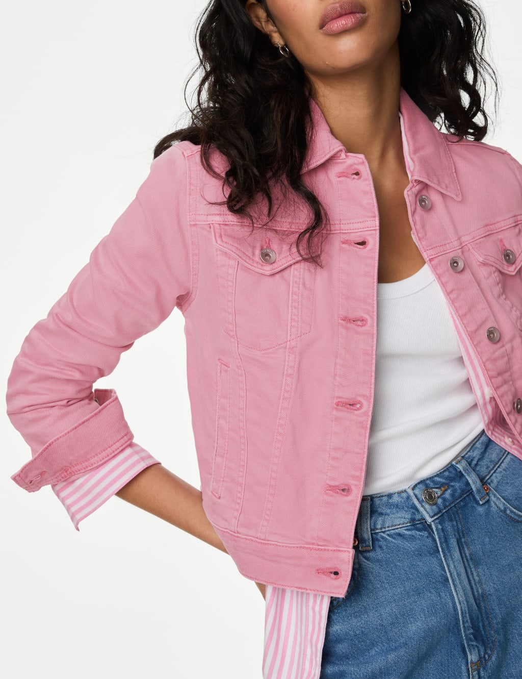 Pink denim jacket sales womens