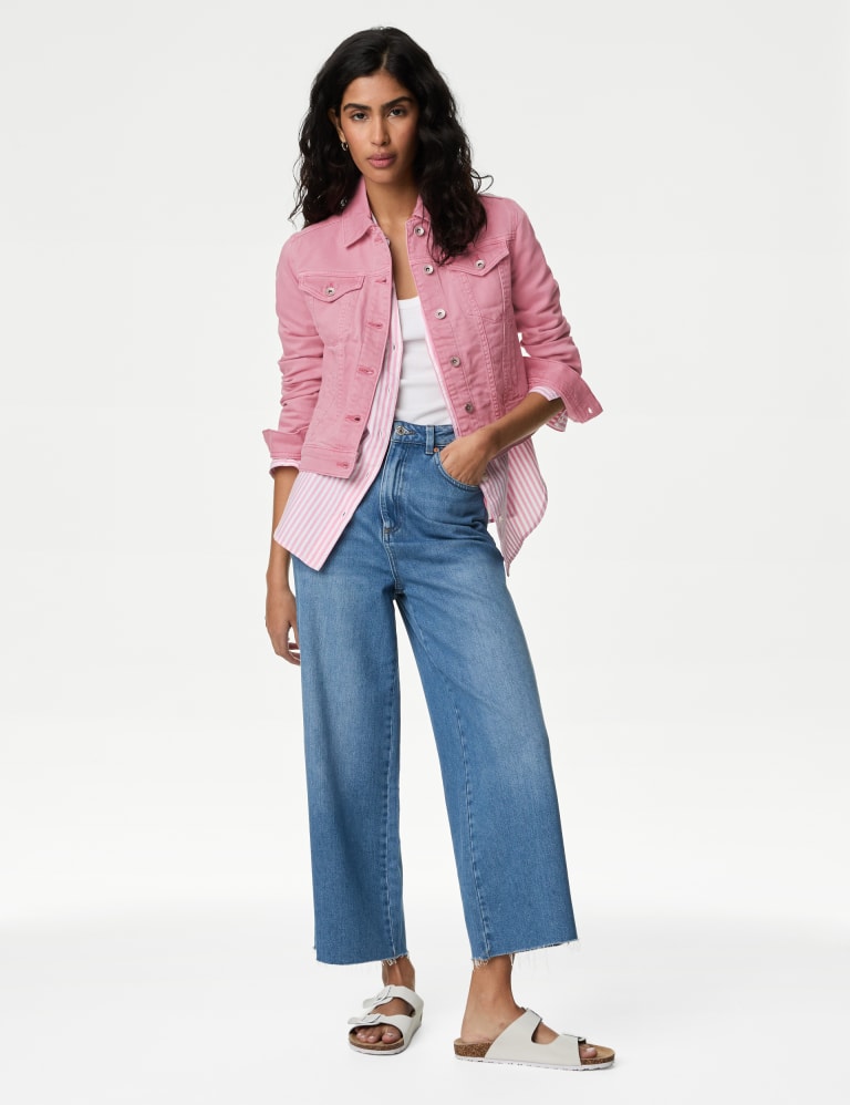 Pink stretch denim jacket top
