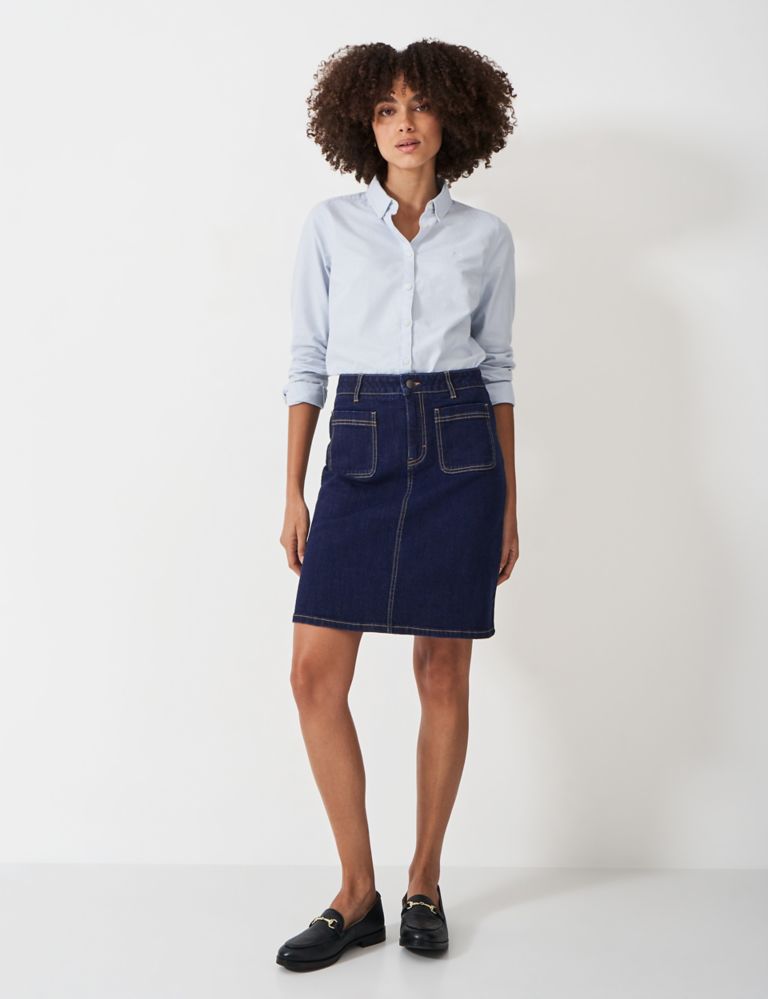 Cotton Rich Denim Knee Length A-Line Skirt 1 of 5