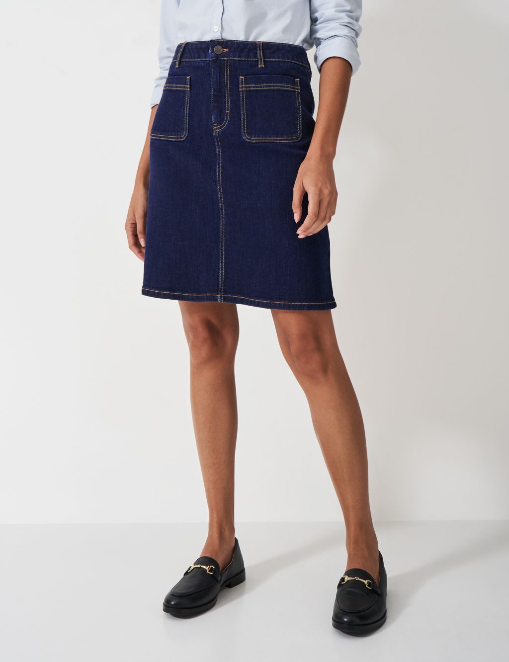Cotton Rich Denim Knee Length A-Line Skirt 2 of 5