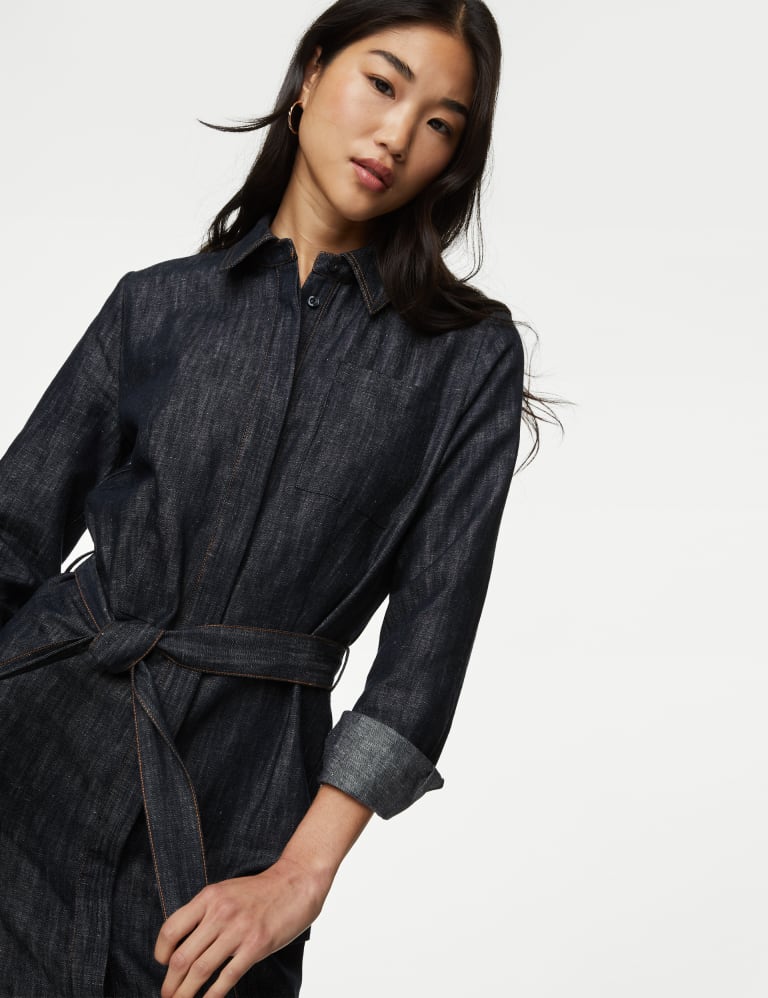 Cotton Rich Denim Midi Shirt Dress 1 of 4