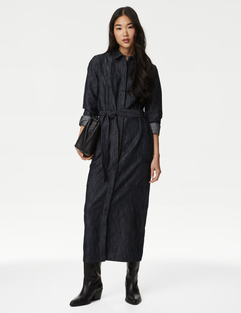 Cotton Rich Denim Midi Shirt Dress