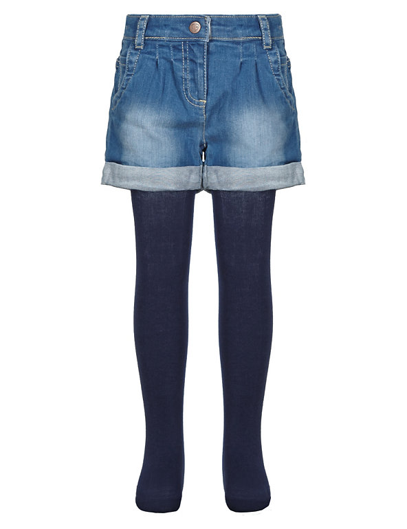 Cotton Rich Denim Shorts & Tights Set (1-7 Years) Image 1 of 2