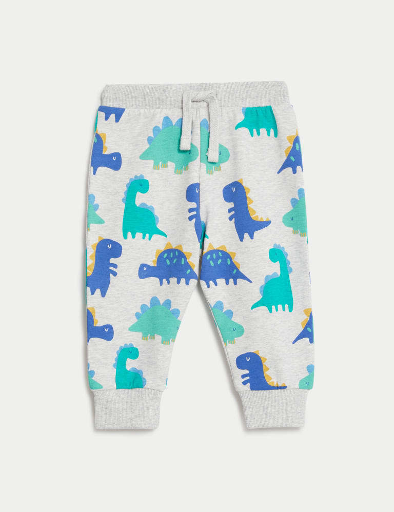 Cotton Rich Dinosaur Print Joggers (0-3 Yrs) 1 of 3