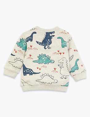 Cotton Rich Dinosaur Print Sweatshirt (0 - 3 Yrs) | M&S