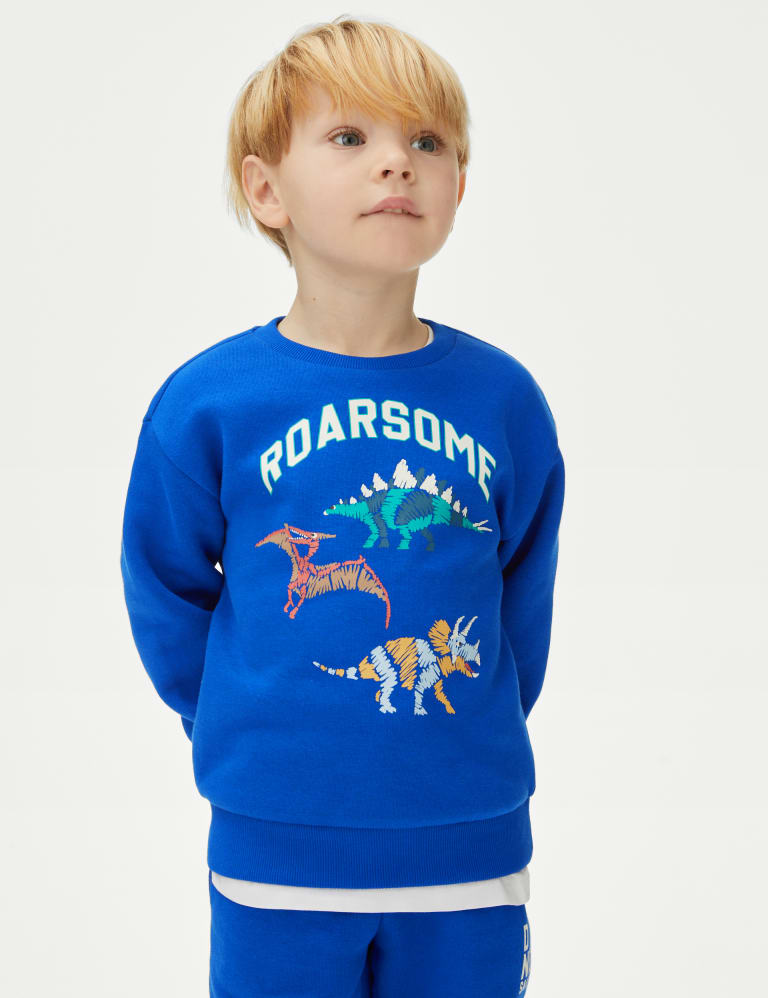 Cotton Rich Dinosaur Sweatshirt (2-8 Yrs) 1 of 4