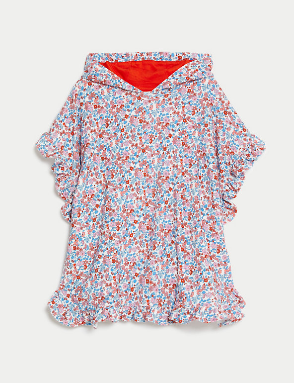 Cotton Rich Ditsy Floral Towelling Poncho (2-8 Yrs) Image 1 of 1