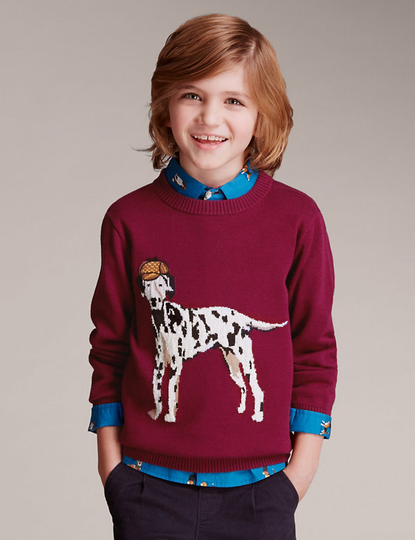 Cotton Rich Dog Print Jumper (1-7 Years) Image 1 of 2