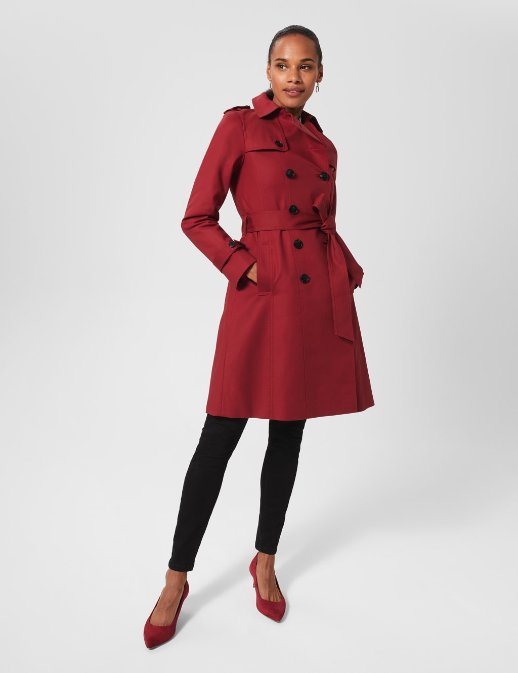 Women's red clearance double breasted coat