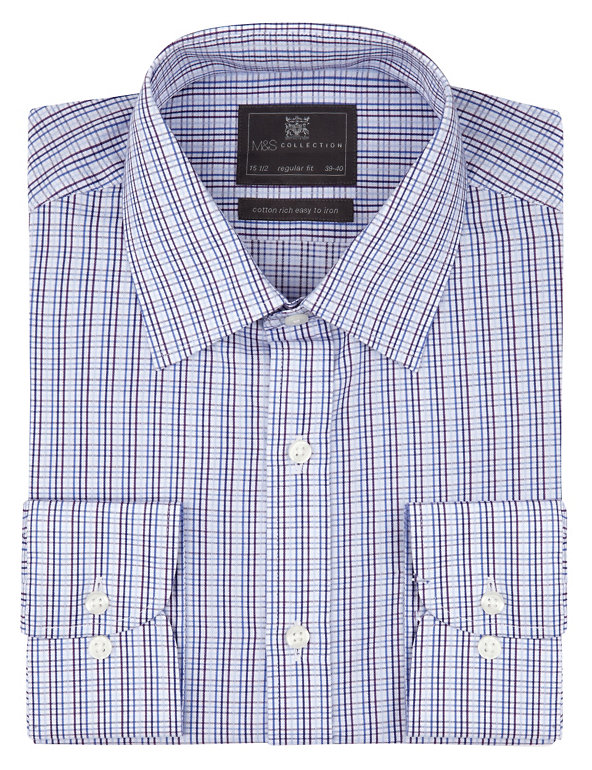 Cotton Rich Easy to Iron Dobby Checked Shirt Image 1 of 1