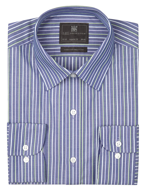 Cotton Rich Easy to Iron Dobby Multi-Striped Shirt Image 1 of 1