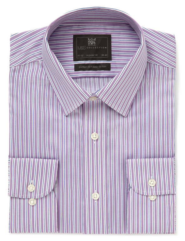 Cotton Rich Easy to Iron Herringbone Striped Shirt Image 1 of 1