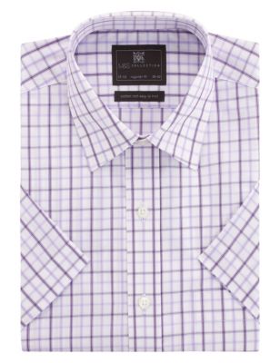 Cotton Rich Easy to Iron Short Sleeve Grid Checked Shirt Image 1 of 1