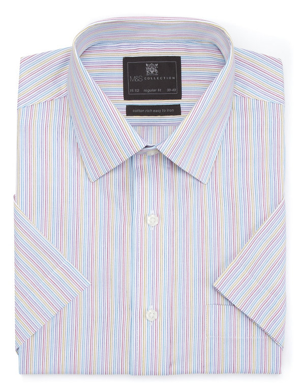 Cotton Rich Easy to Iron Short Sleeve Multi-Striped Shirt Image 1 of 1