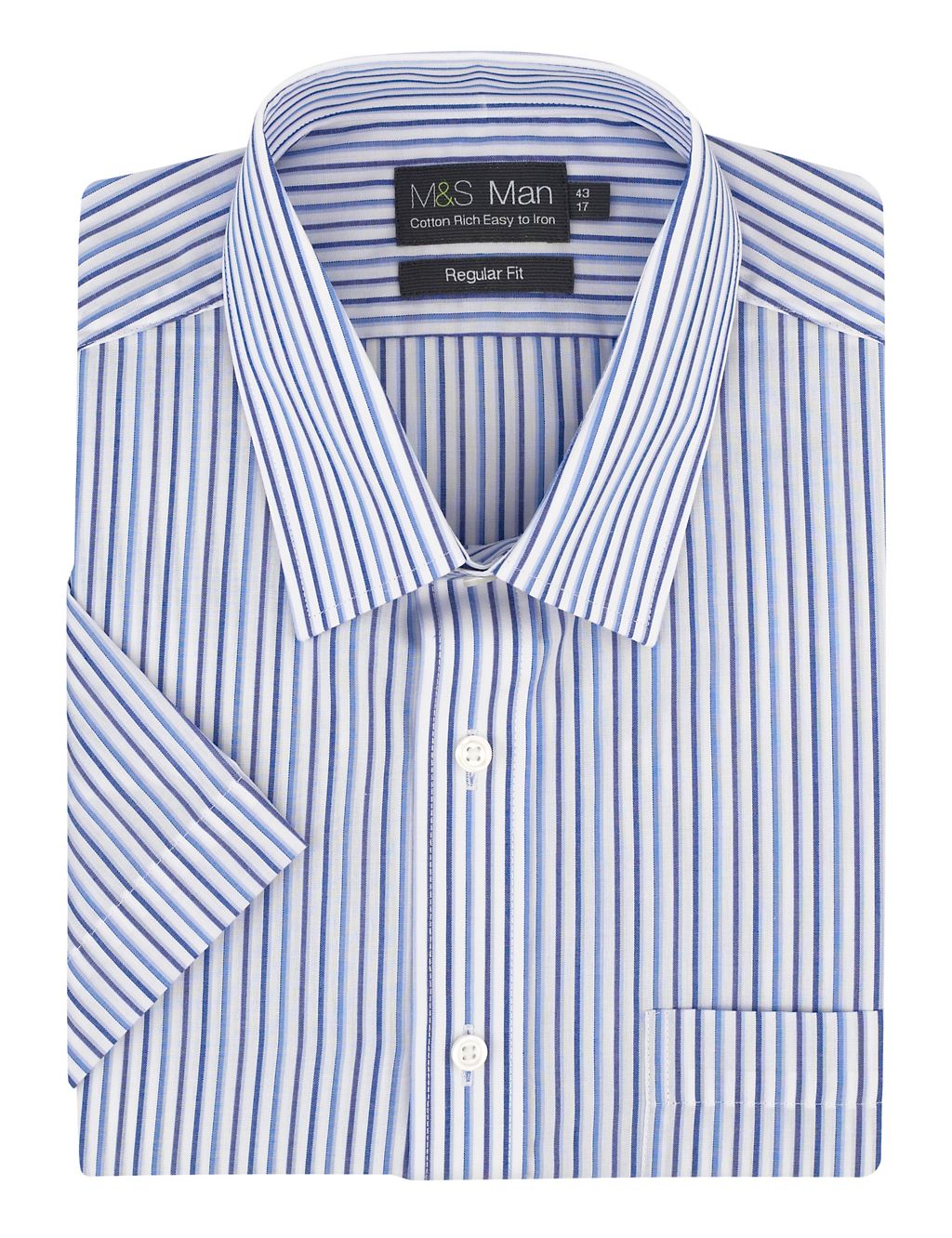 Cotton Rich Easy to Iron Short Sleeve Striped Shirt 1 of 1