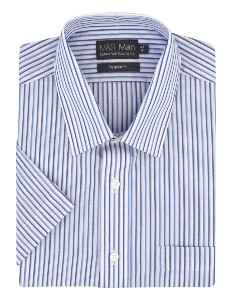 Cotton Rich Easy to Iron Short Sleeve Striped Shirt 1 of 1