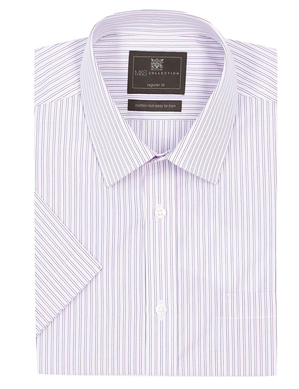 Cotton Rich Easy to Iron Short Sleeve Striped Shirt 5 of 5