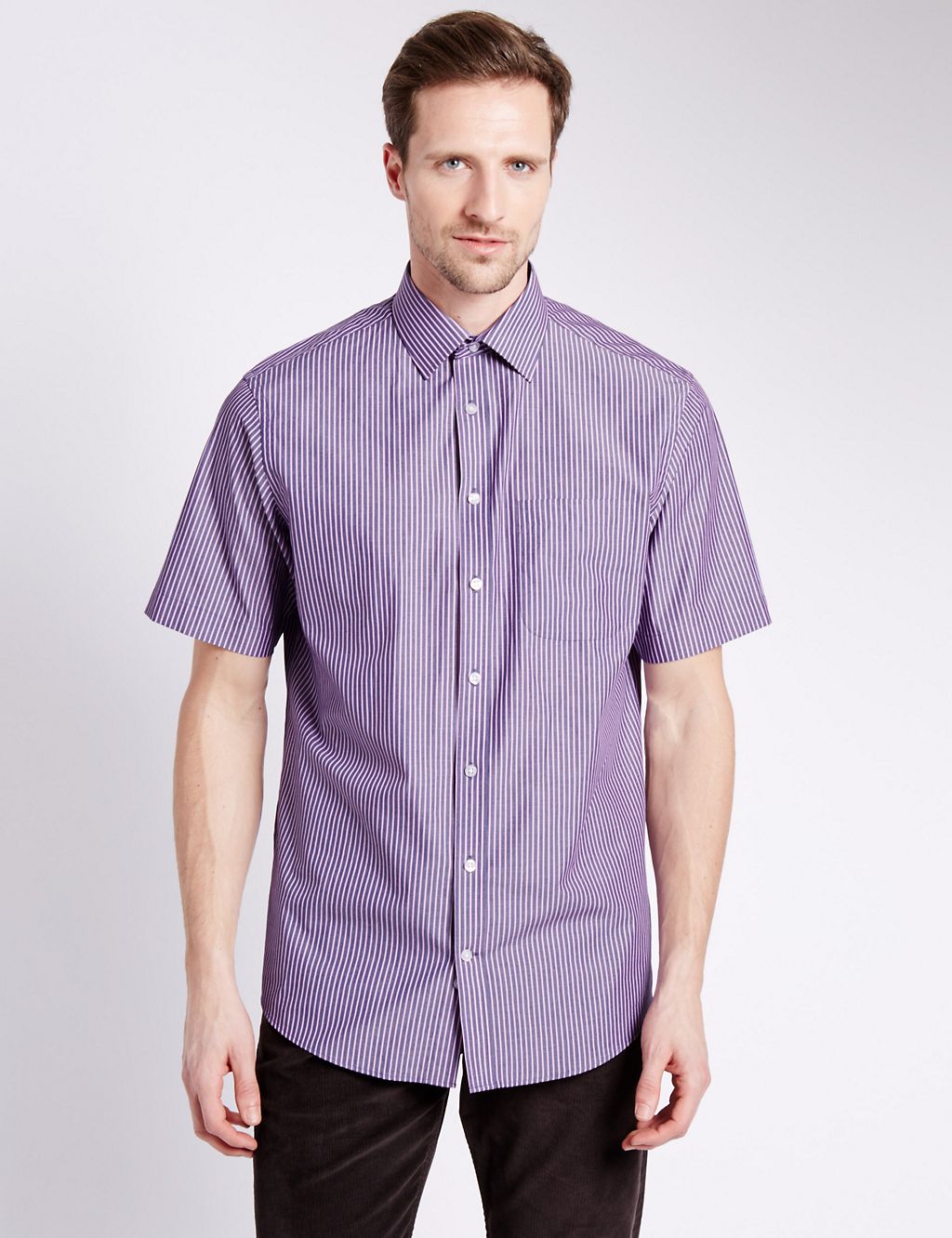 Cotton Rich Easy to Iron Short Sleeve Striped Shirt 3 of 4