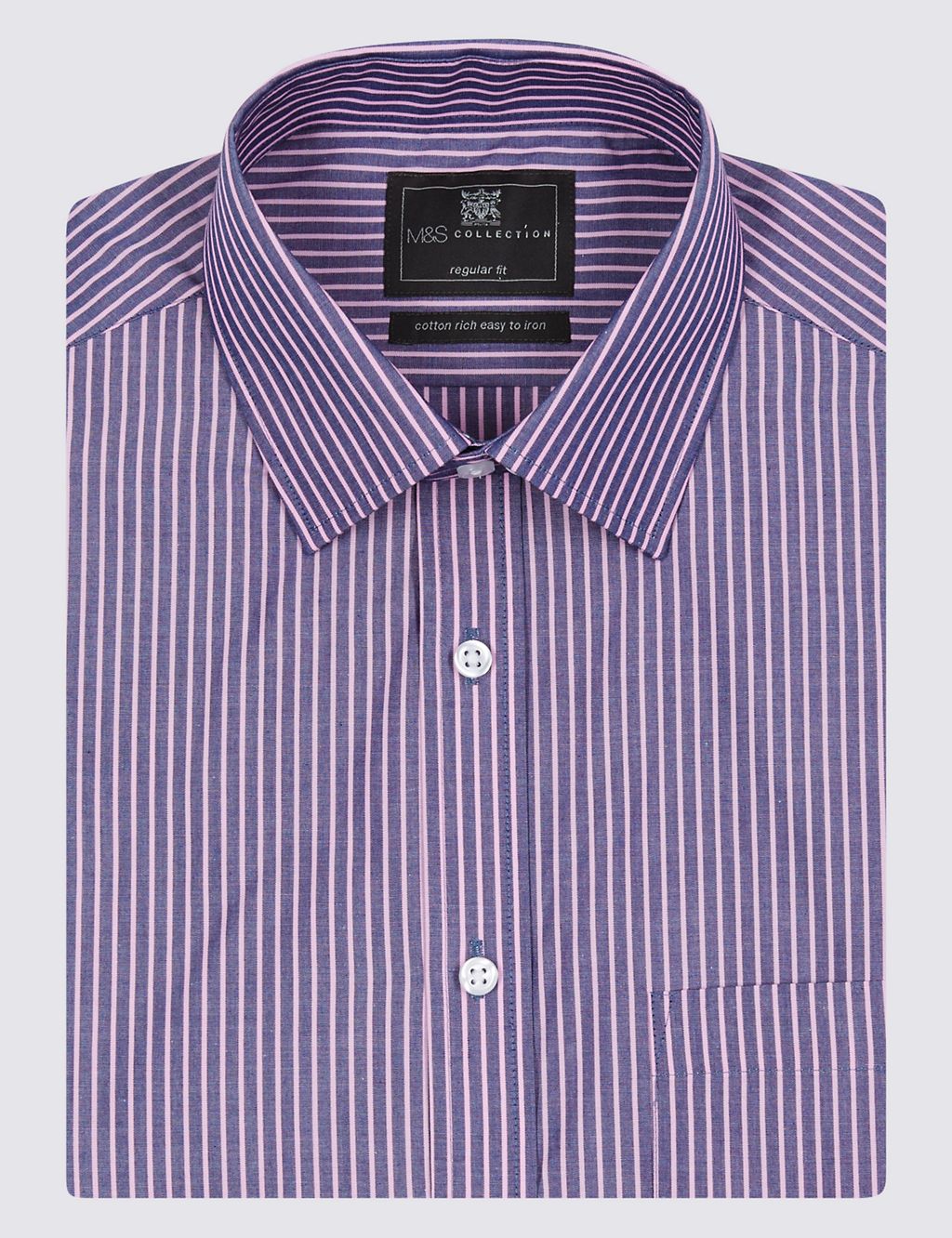 Cotton Rich Easy to Iron Short Sleeve Striped Shirt 1 of 4