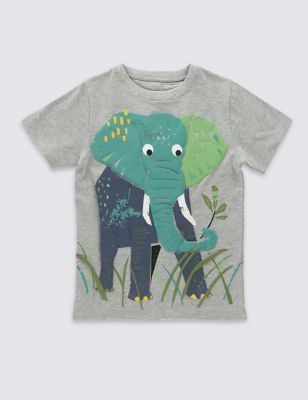 Cotton Rich Elephant Print T-Shirt (1-7 Years) - Download the app and watch me come to life! Image 2 of 5