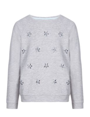 Cotton Rich Embellished Sweat Top (5-14 Years) Image 2 of 3