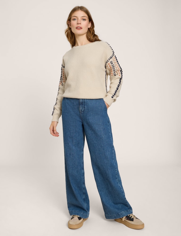 Cotton Rich Embroidered Crew Neck Jumper White Stuff M S