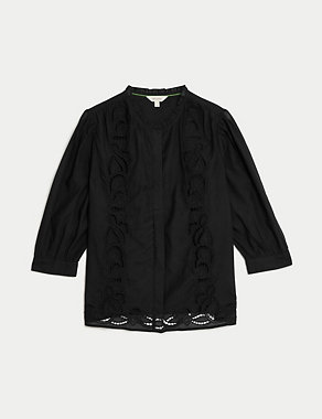 Cotton Rich Embroidered Frill Detail Blouse Image 2 of 6