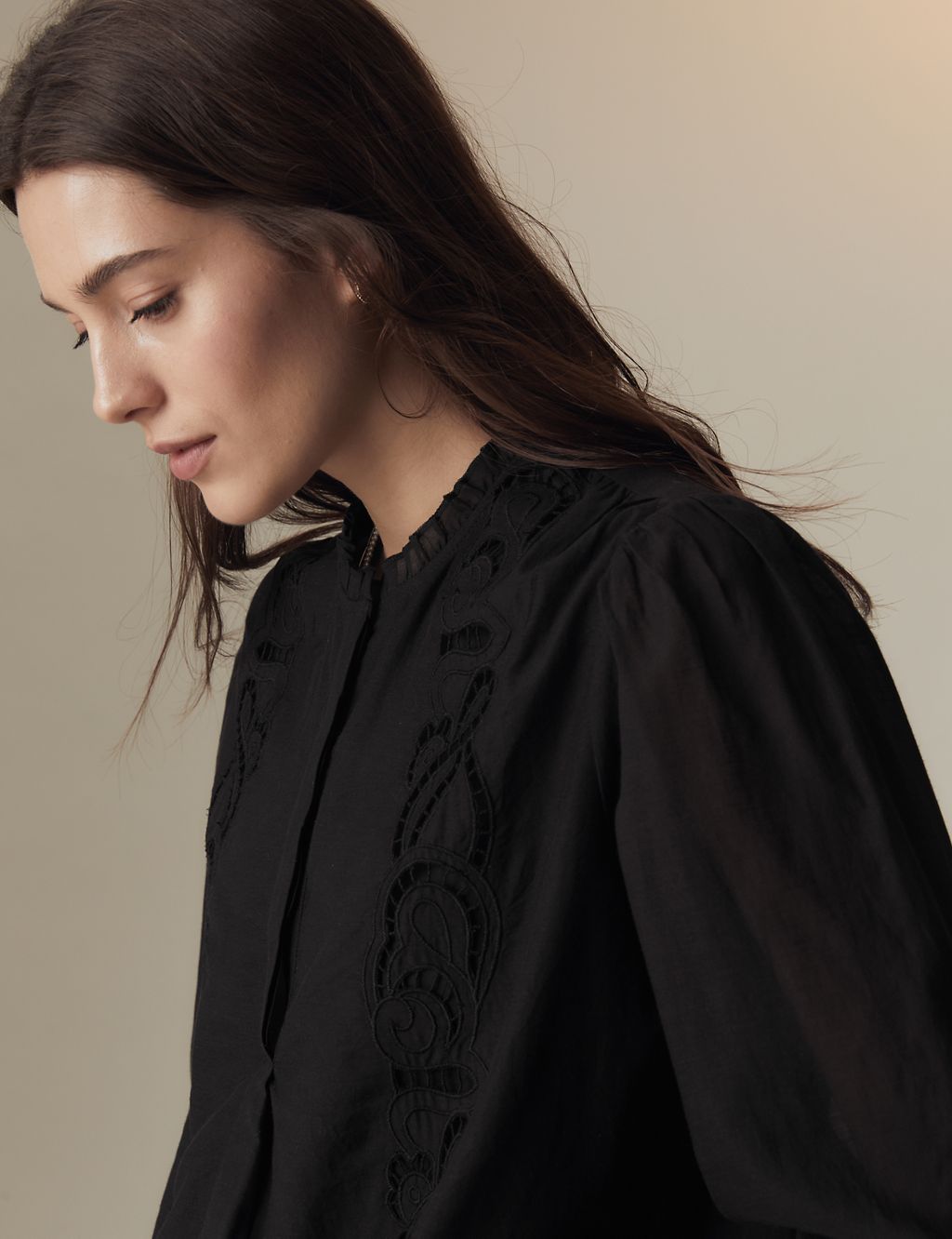 Cotton Rich Embroidered Frill Detail Blouse 2 of 6