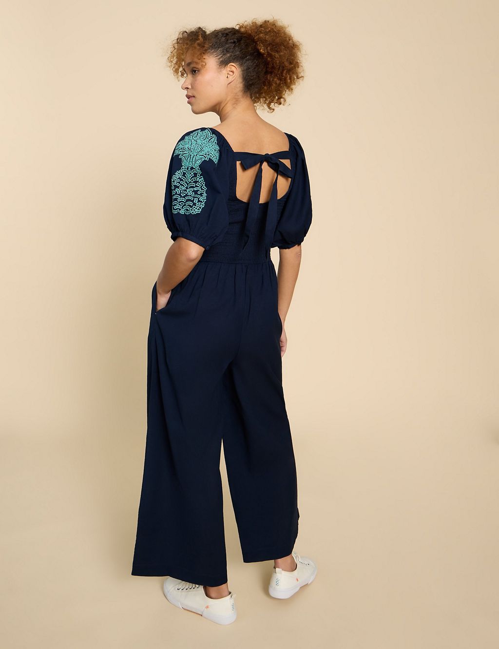 Cotton Rich Embroidered Jumpsuit with Linen 4 of 6