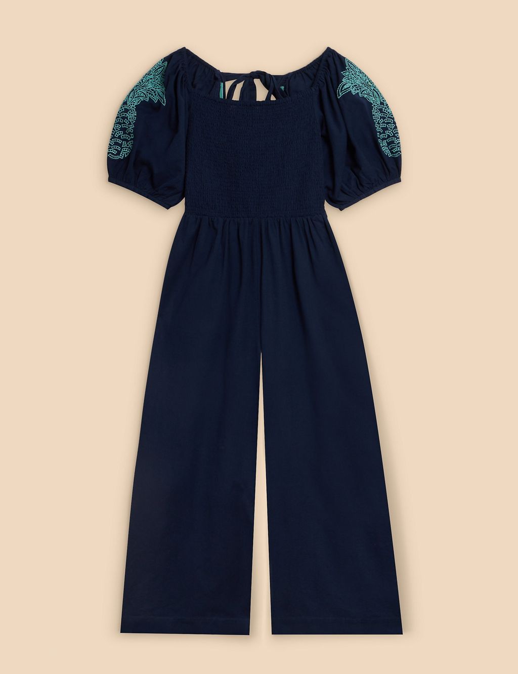 Cotton Rich Embroidered Jumpsuit with Linen 1 of 6