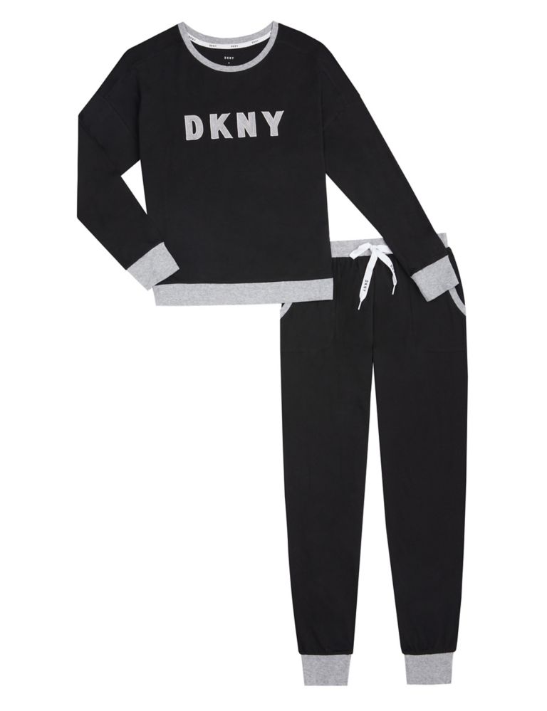 DKNY Signature Jersey Pyjama Set, Navy at John Lewis & Partners