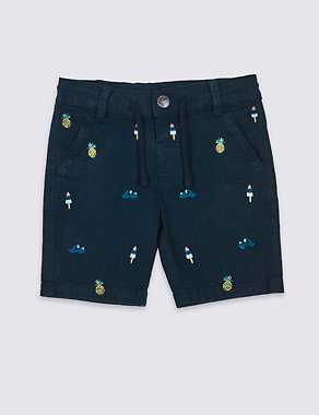 Cotton Rich Embroidered Shorts (3 Months - 7 Years) Image 2 of 5