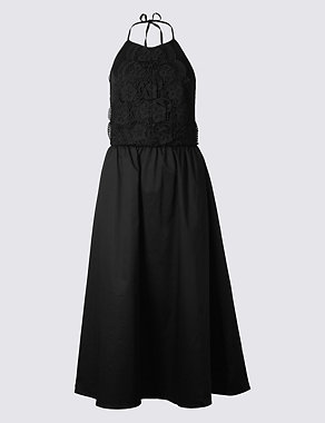 Cotton Rich Embroidered Skater Midi Dress Image 2 of 4