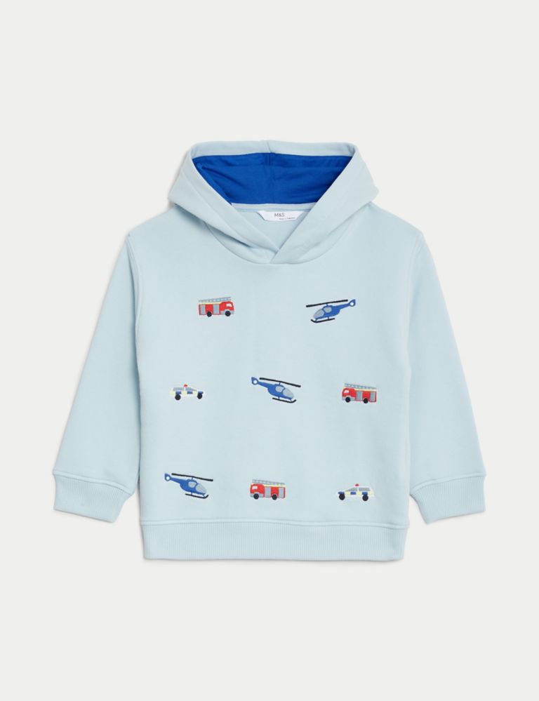 Cotton Rich Embroidered Transport Hoodie (2-8 Yrs) 3 of 5