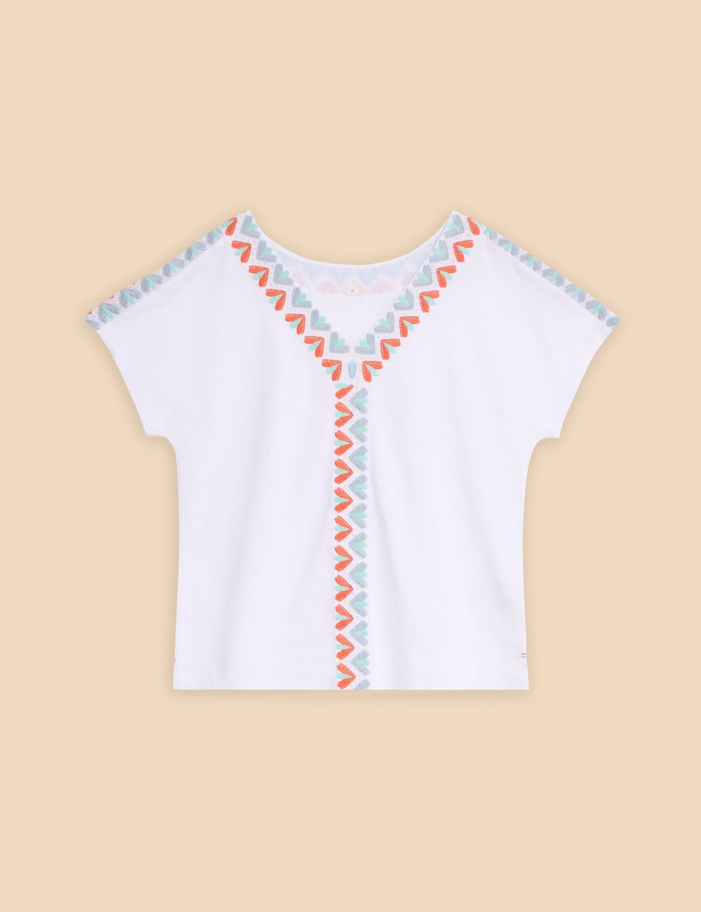 Cotton Rich Embroidered V-Neck Top 1 of 6