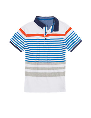Cotton Rich Engineered Striped Polo Shirt (5-14 Years) Image 2 of 4