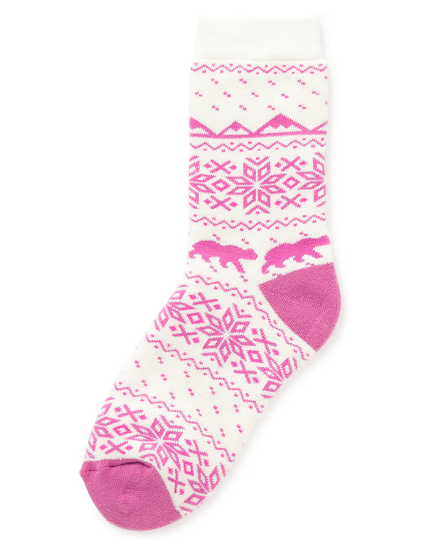 Cotton Rich Fair Isle Terry Cosy Socks without Grippers (5-14 Years) Image 1 of 1
