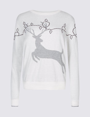 Cotton Rich Fairisle Stag Novelty Jumper Image 2 of 5