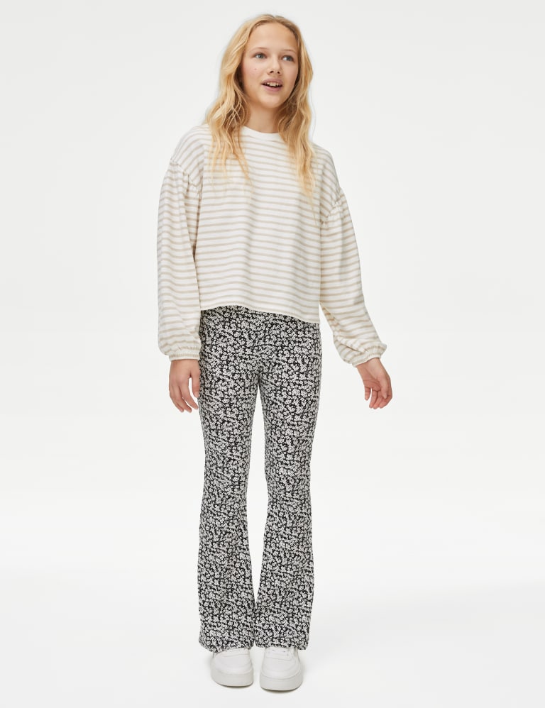 Cute Heart Pattern Flared Trousers - Cider